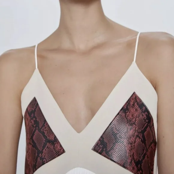 Zara Pleated Snakeskin Detailed Slip Dress Size S - Picture 6 of 9